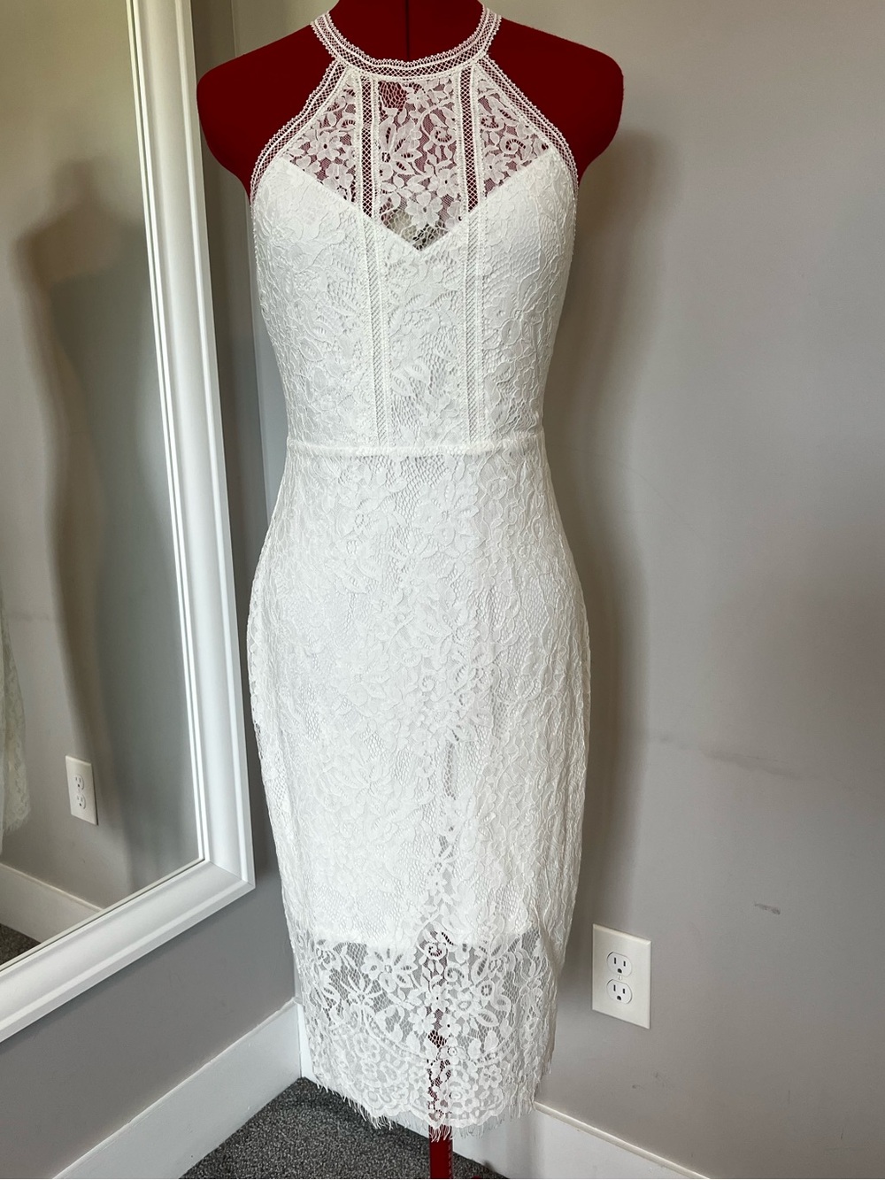 Express White Lace Halter Midi Dress